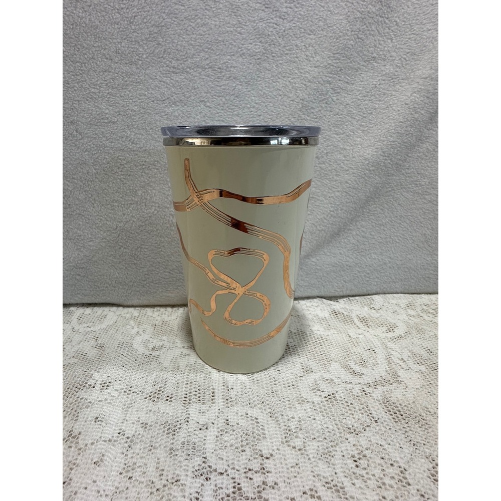 2025 Starbucks Tumbler Cream Rose Gold Swirl Design Stainless Steel 12oz Lid